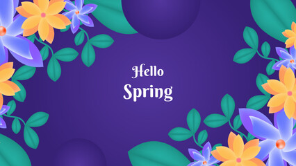 Spring time landscape purple background with flowers season. Vector design