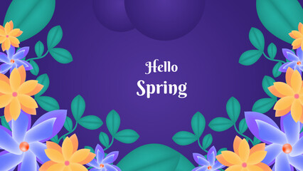Spring time landscape purple background with flowers season. Vector design