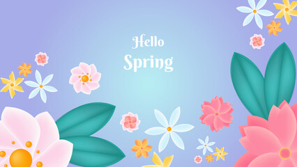 Beautiful spring background. Gradient blue floral background vector design