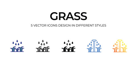 grass Icon Design in Five style with Editable Stroke. Line, Solid, Flat Line, Duo Tone Color, and Color Gradient Line. Suitable for Web Page, Mobile App, UI, UX and GUI design.