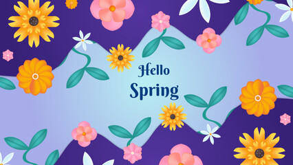 Spring landscape wallpaper design. light blue paper style spring background vector