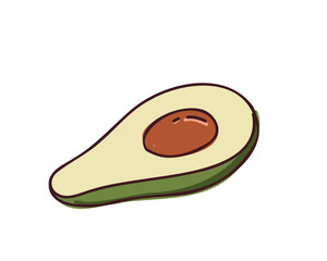 Avocado slice with pit, doodle vector illustration