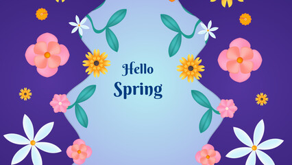 Fototapeta na wymiar Spring landscape wallpaper design. light blue paper style spring background vector