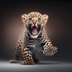Fototapeta na wymiar Leopard Happy and Roar. Generative AI