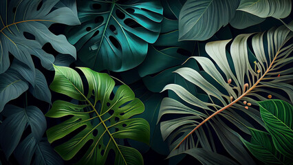 Tropical background with monstera leaves. Exotic. High quality 