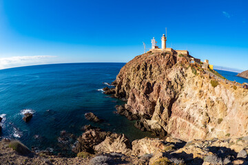 Fototapeta na wymiar Beautiful view of the coastline and hills of Faro de Cabo de Geta