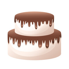 Sweets symbol.Melted liquid chocolate poured on a cake, pie. 
Delicious sweet cake.Tasty confectionery product isolated cartoon vector illustration.Flowing chocolate icon isolated on white background