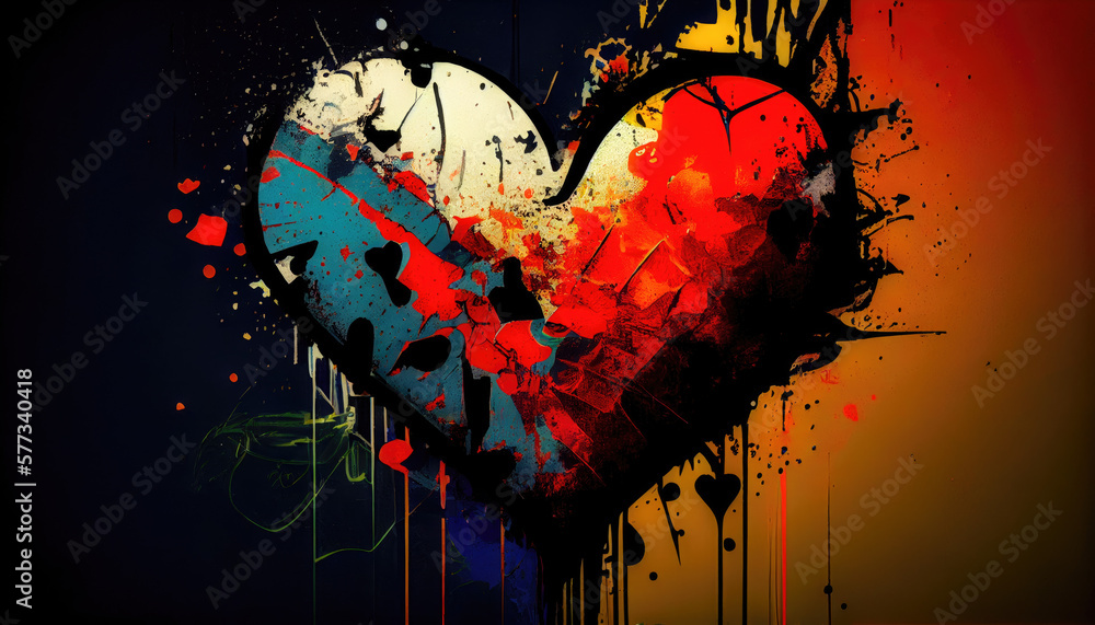 Poster grunge valentine background with heart - by generative ai