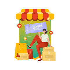 Get shopping vouchers vector illustration