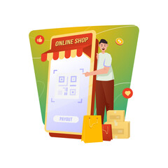 Online shopping with QR code cashless payments vector illustration
