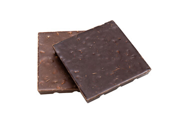 A piece of black and milk chocolate, transparent background, isolated png.