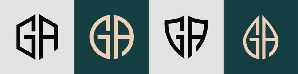 Creative simple Initial Letters GA Logo Designs Bundle. - obrazy, fototapety, plakaty