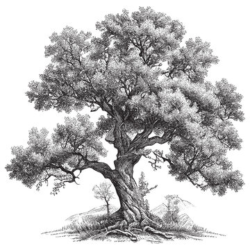 Hand Drawn Engraving Pen And Ink Old Oak Tree Vintage Vector Illustration