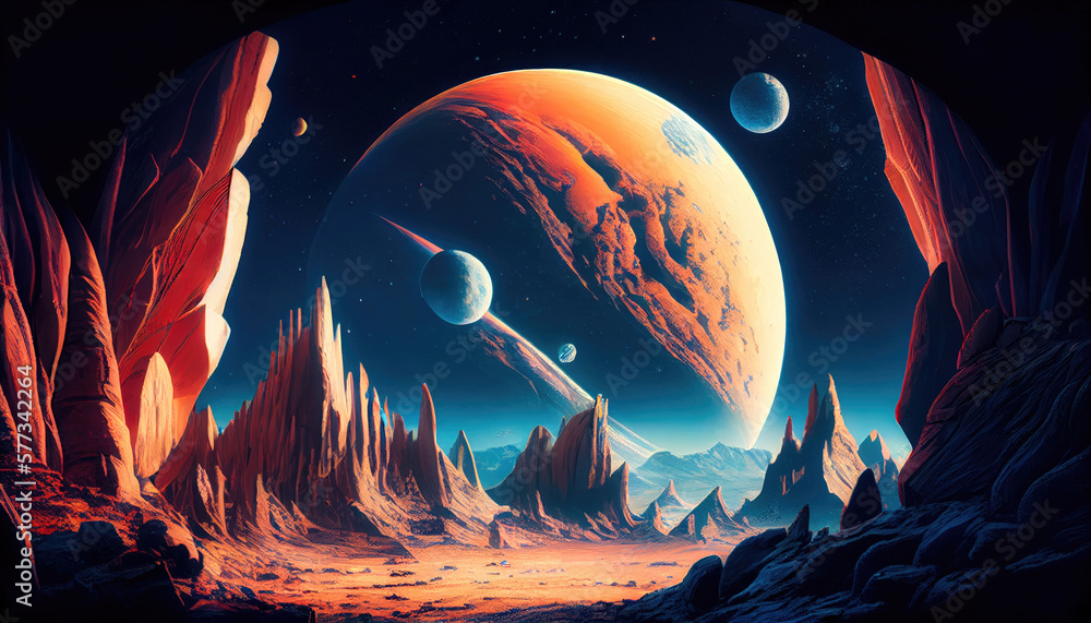 Wall mural alien planet in space - by generative ai