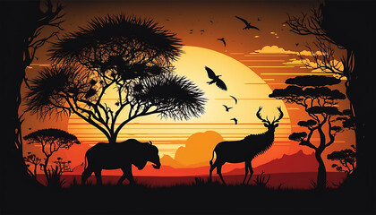 Fototapeta na wymiar african animals wildlife sunset generative AI