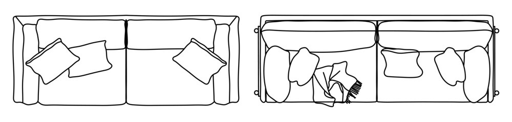 Concept or conceptual set or collection of loveseat couches from different perspectives on white. Vector as a metahor for architecture and interior design, modern style, home and business