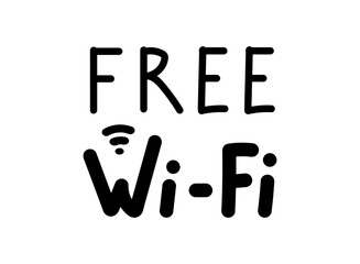 Free Wi-Fi sign. Hand drawn lettering.