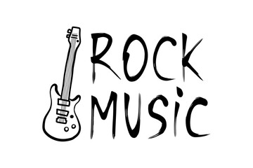 Rock music word, t-shirt print template. Hand drawn lettering.