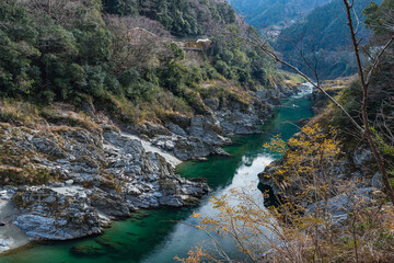 日本　徳島県三好市を流れる吉野川と大歩危峡