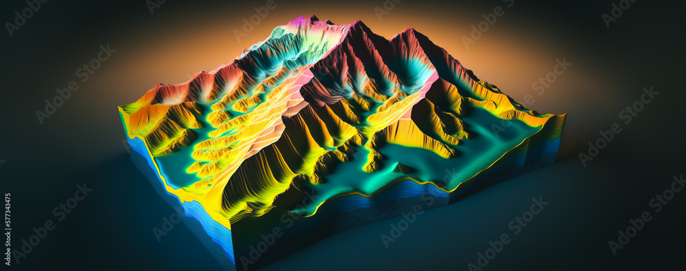 Sticker 3d topographic height map, geology survey. topographic cartography generative ai