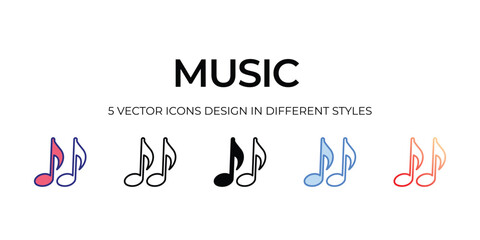 music Icon Design in Five style with Editable Stroke. Line, Solid, Flat Line, Duo Tone Color, and Color Gradient Line. Suitable for Web Page, Mobile App, UI, UX and GUI design.