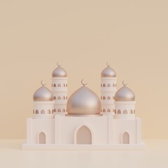islamic ramadan eid background with 3d illustration mosque copy space
