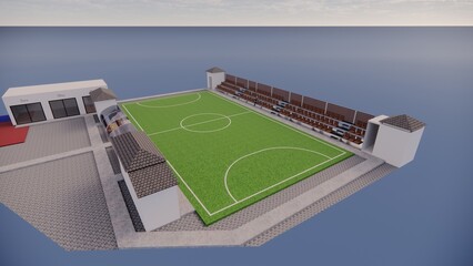 3d rendering of a mini football - futsal - soccer field integrated with a restaurant and cafe illustration  © WINDERFULL STUDIO