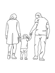 Continuous one line drawing of happy family. Vector illustration.