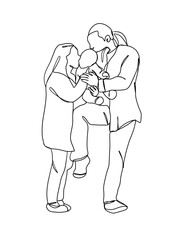 Continuous one line drawing of happy family. Vector illustration.