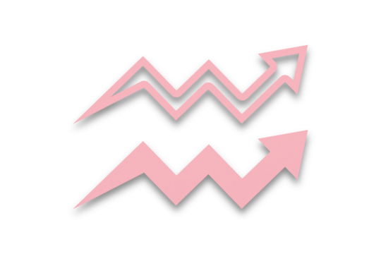 Pink arrow graph paper isolated on transparent background - Powered by Adobe