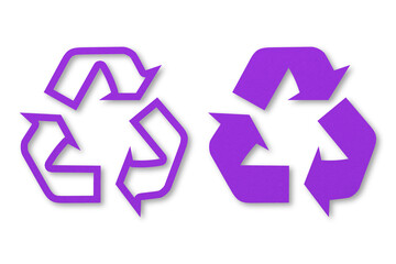 Purple paper punched into recycled shapes isolated on transparent background.