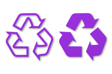 Purple paper punched into recycled shapes isolated on transparent background.
