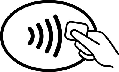 Contactless payment vector icon. Credit card hand, wireless NFC pay wave and contactless pay pass logo.