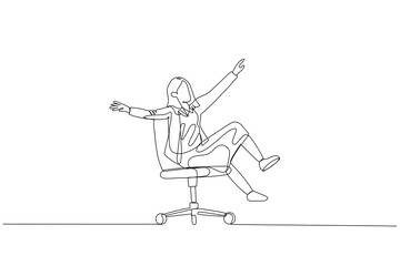businesswoman sitting on uncontrollable chair. metaphor for work depression