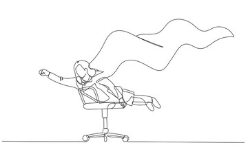 businesswoman with cape on office chair pose like hero