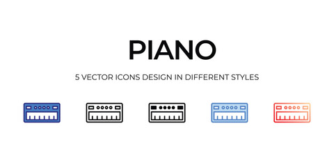 piano Icon Design in Five style with Editable Stroke. Line, Solid, Flat Line, Duo Tone Color, and Color Gradient Line. Suitable for Web Page, Mobile App, UI, UX and GUI design.