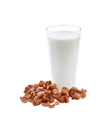 glass of milk and cereals on  transparent png