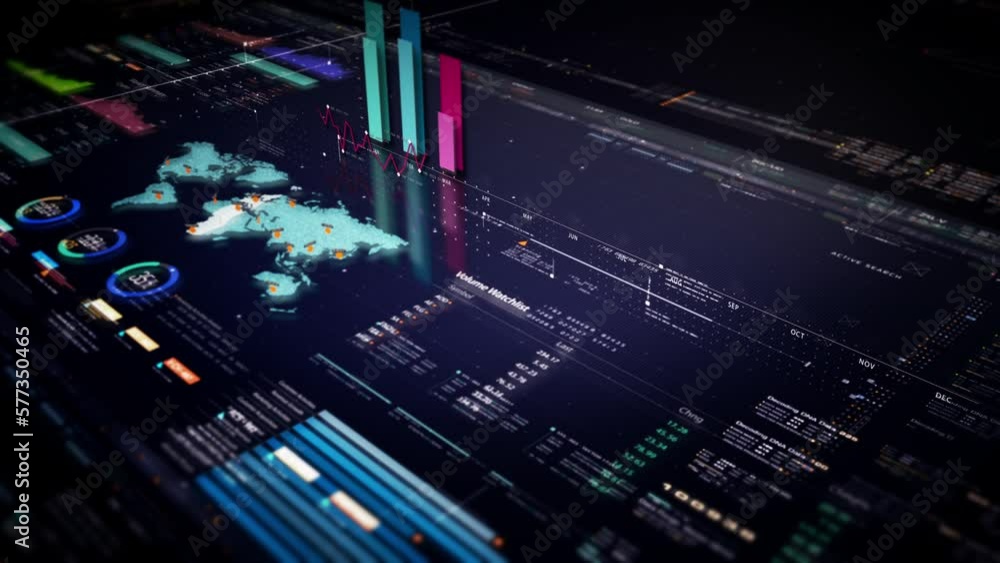 Poster business stock market, trading, info graphic with animated graphs, charts and data numbers insight a