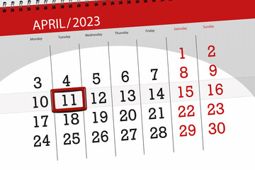 Calendar 2023, deadline, day, month, page, organizer, date, april, tuesday, number 11