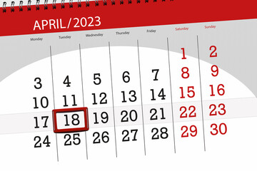 Calendar 2023, deadline, day, month, page, organizer, date, april, tuesday, number 18