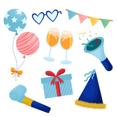 Flat vector party element collections illustration simple fun and elegant design