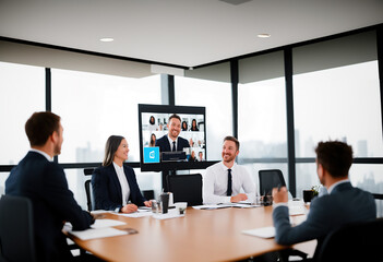 Fototapeta na wymiar Group of business people having conference call meeting in boardroom