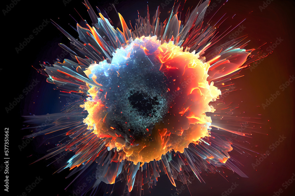 Poster nuclear reaction. atomic particle explosions illustration. generative ai