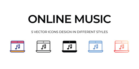 online music Icon Design in Five style with Editable Stroke. Line, Solid, Flat Line, Duo Tone Color, and Color Gradient Line. Suitable for Web Page, Mobile App, UI, UX and GUI design.
