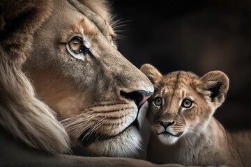 lion and his baby lion generative AI