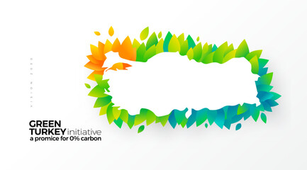 Go green, carbon removal initiative, graphic design Turkey map with green leaves