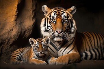 portrait of a tiger and his baby generative AI