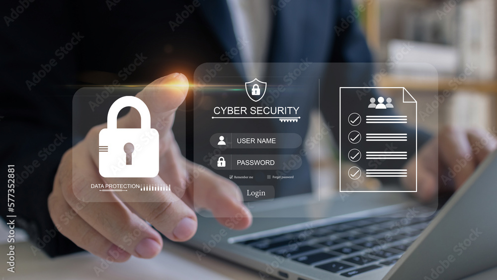 Poster protect personal data concept.login username and password botton and lock icon to secured protecting
