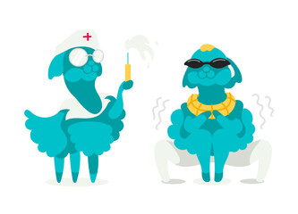 Vector character Llama nurse is going to inject Llama to a patient.