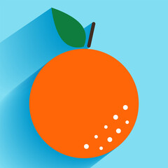 Orange in flat style. Fruit with long shadow. Isolated icon. Sunny day. Vector illustration.